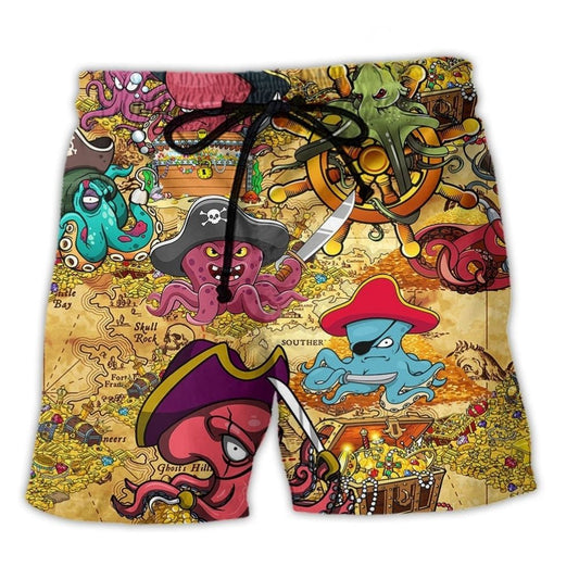 Octopus Captain Pirates Beach Shorts For Tropical Holidays And Comfortable Resort Style
