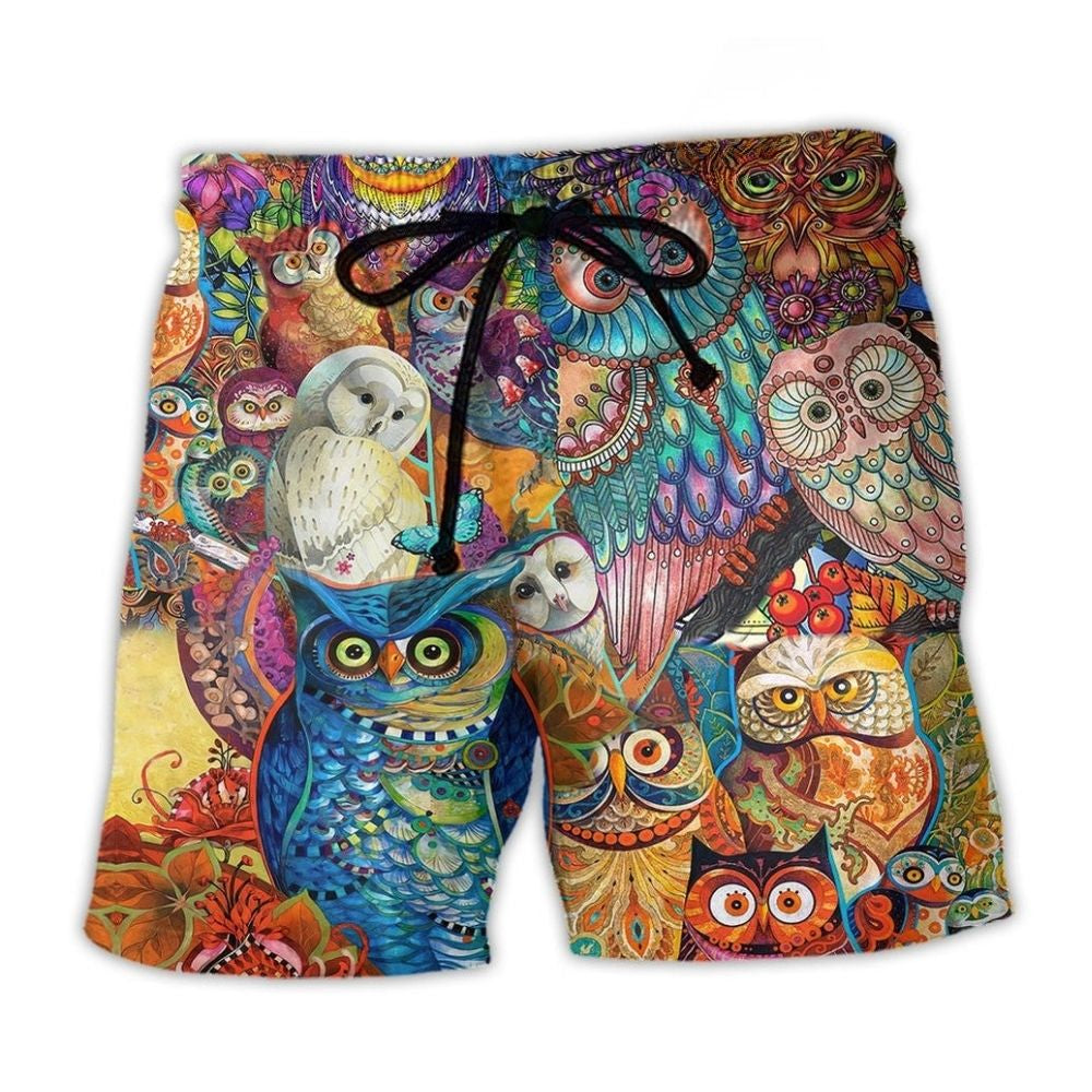 Red Owl Beach Shorts For Vacation Travel And Bright Summer Outfits