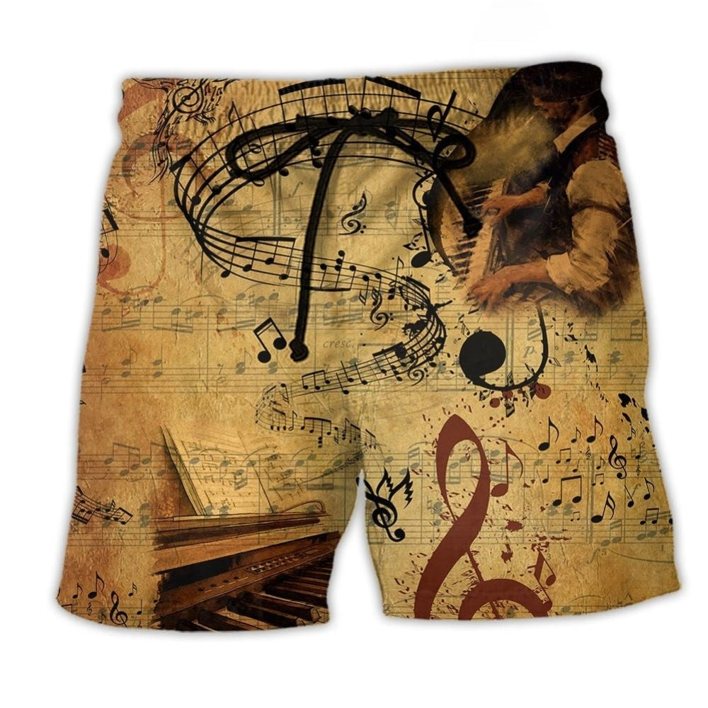 Piano Music Beach Shorts For Summer Vacations And Leisure And Relaxation