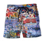 Hot Rod Merry Christmas Snow Beach Shorts For Coastal Road Trips And Comfortable Resort Style