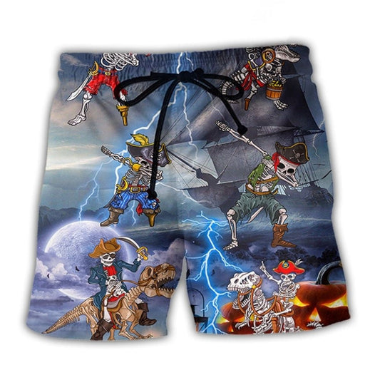 Halloween Pirate Skeleton Scary Beach Shorts For Poolside Relaxation And Comfortable Daily Wear