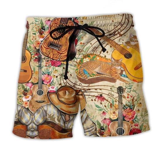 Guitar Music Floral Beach Shorts For Casual Day Trips And Distinctive Seasonal Style