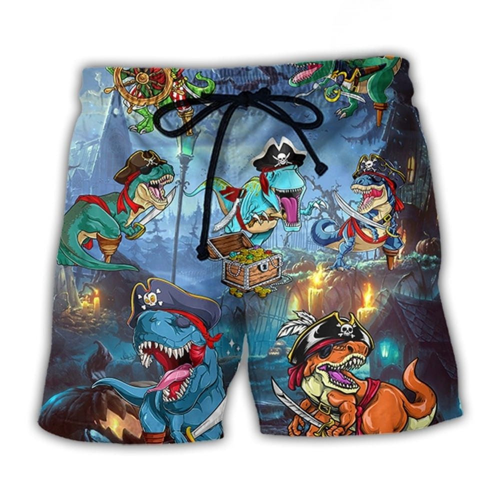 Halloween Pirate Dinosaur Beach Shorts For Holiday Cruises And Leisure And Relaxation
