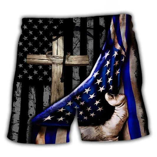 Jesus Faith Cross Support Blue Beach Shorts For Warm Weather Outings And Weekend Casual Style
