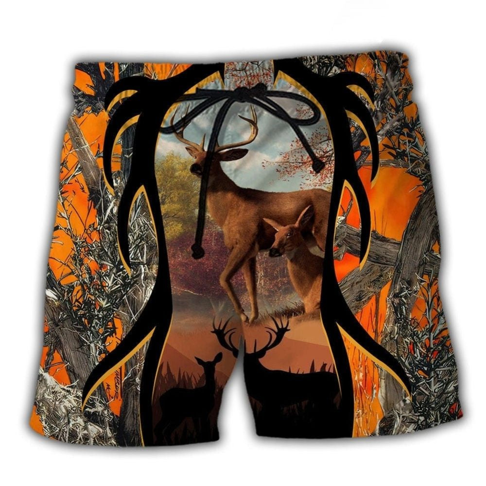 Hunting Deer Orange Camo Outdoor Beach Shorts For Seaside Travel And Easygoing Coastal Style