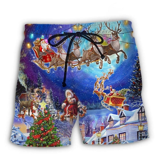 Christmas Snow Village Santa Beach Shorts For Tropical Holidays And Leisure And Relaxation