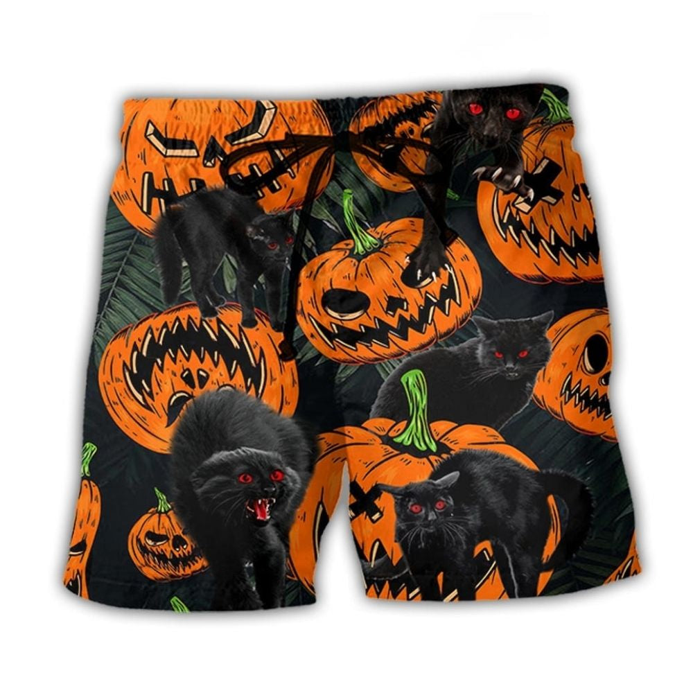 Halloween Black Cat Pumpkin Beach Shorts For Outdoor Adventures And Easygoing Coastal Style