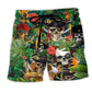 Pirate Skull Tropical Floral Beach Shorts For Summer Vacations And Warm Weather Wardrobe