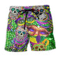 Mardi Gras Sugar Skull Color Beach Shorts For Holiday Cruises And Laid Back Daily Wear