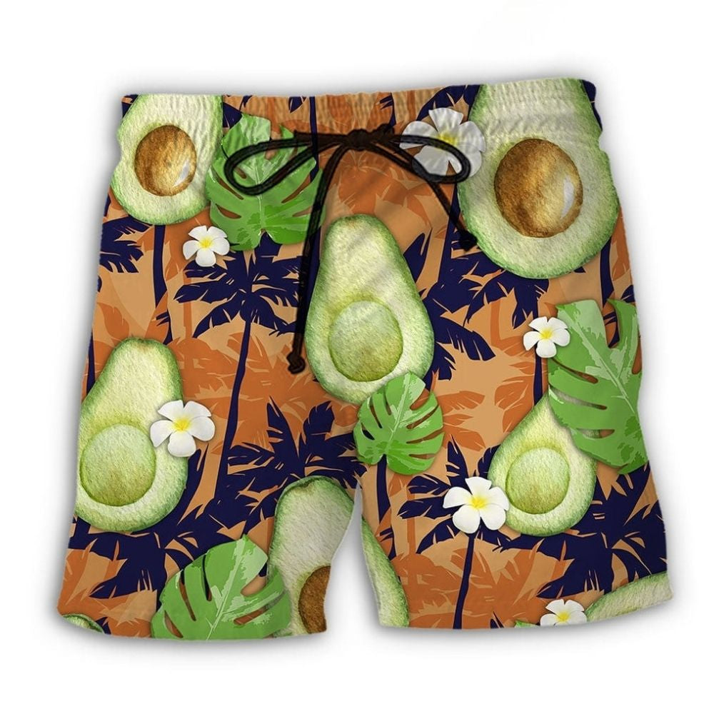 Avocado Tropical Floral Beach Shorts For Vacation Travel And Comfortable Resort Style