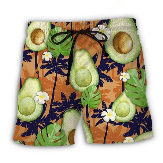 Avocado Tropical Floral Beach Shorts For Vacation Travel And Comfortable Resort Style