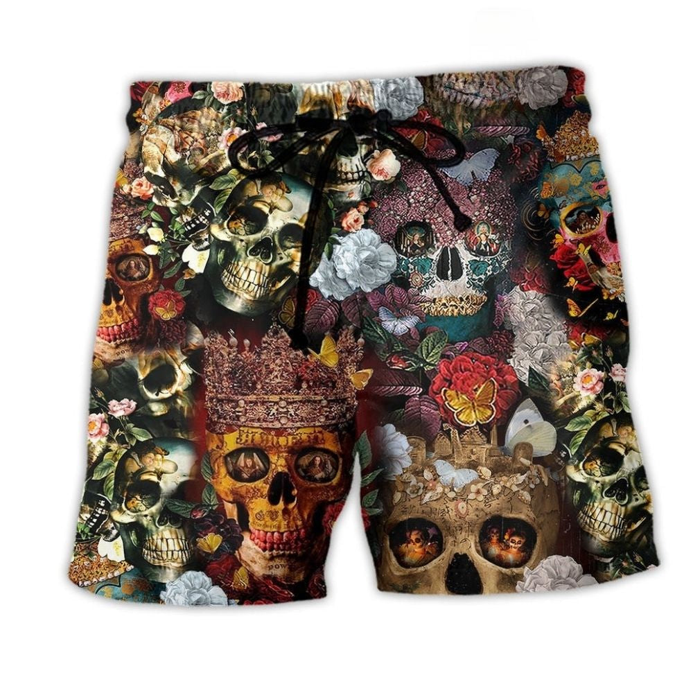 Skull Queen Floral Beach Shorts For Oceanfront Weekends And Comfortable Daily Wear