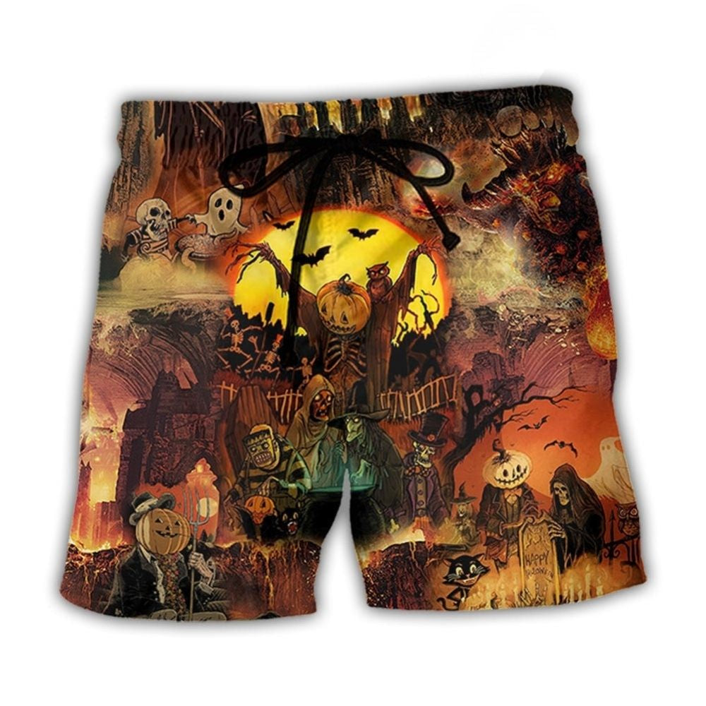 Halloween Night Pumpkin Ghost Scary Beach Shorts For Tropical Holidays And Everyday Comfort