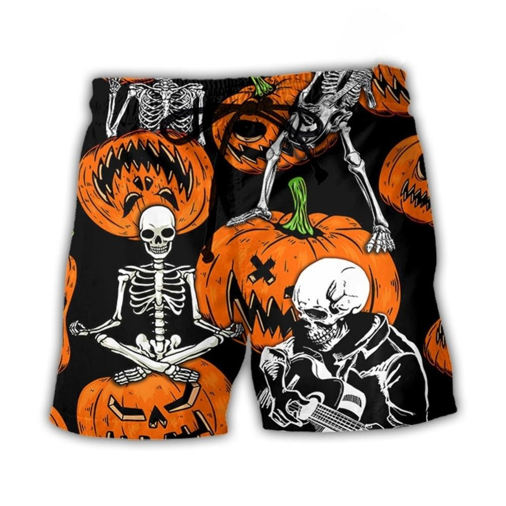 Halloween Skeleton Pumpkin Beach Shorts For Coastal Adventures And Vacation Ready Style