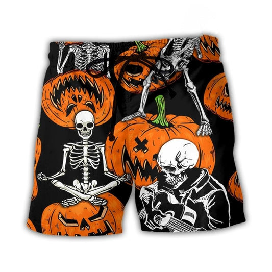 Halloween Skeleton Pumpkin Beach Shorts For Coastal Adventures And Vacation Ready Style