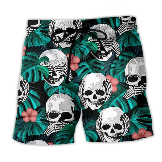 Skull Tropical Floral Leaf Beach Shorts For Outdoor Adventures And Comfortable Resort Style