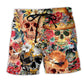 Floral Skull Beauty Beach Shorts For Warm Weather Outings And Memorable Gift Ideas