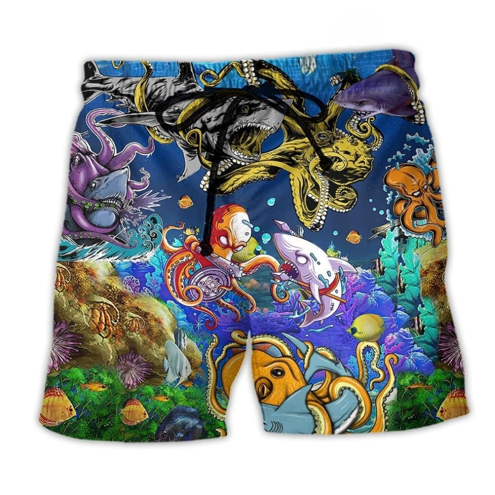 Shark Octopus Ocean Beach Shorts For Poolside Relaxation And Casual Outdoor Comfort