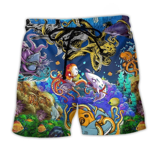 Shark Octopus Ocean Beach Shorts For Poolside Relaxation And Casual Outdoor Comfort