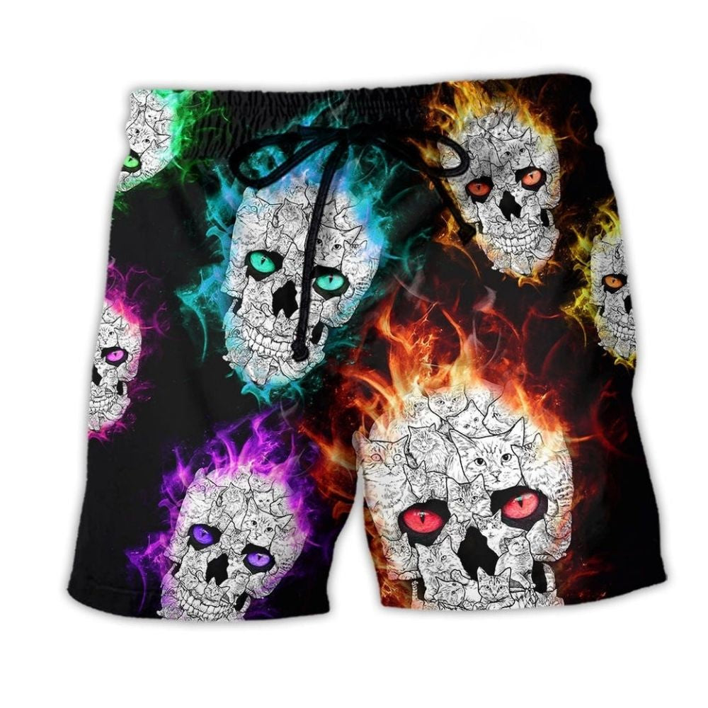 Fire Colorful Skull Smile Beach Shorts For Coastal Adventures And Warm Weather Wardrobe