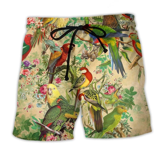 Parrot Vintage Floral Color Beach Shorts For Summer Vacations And Comfortable Resort Style