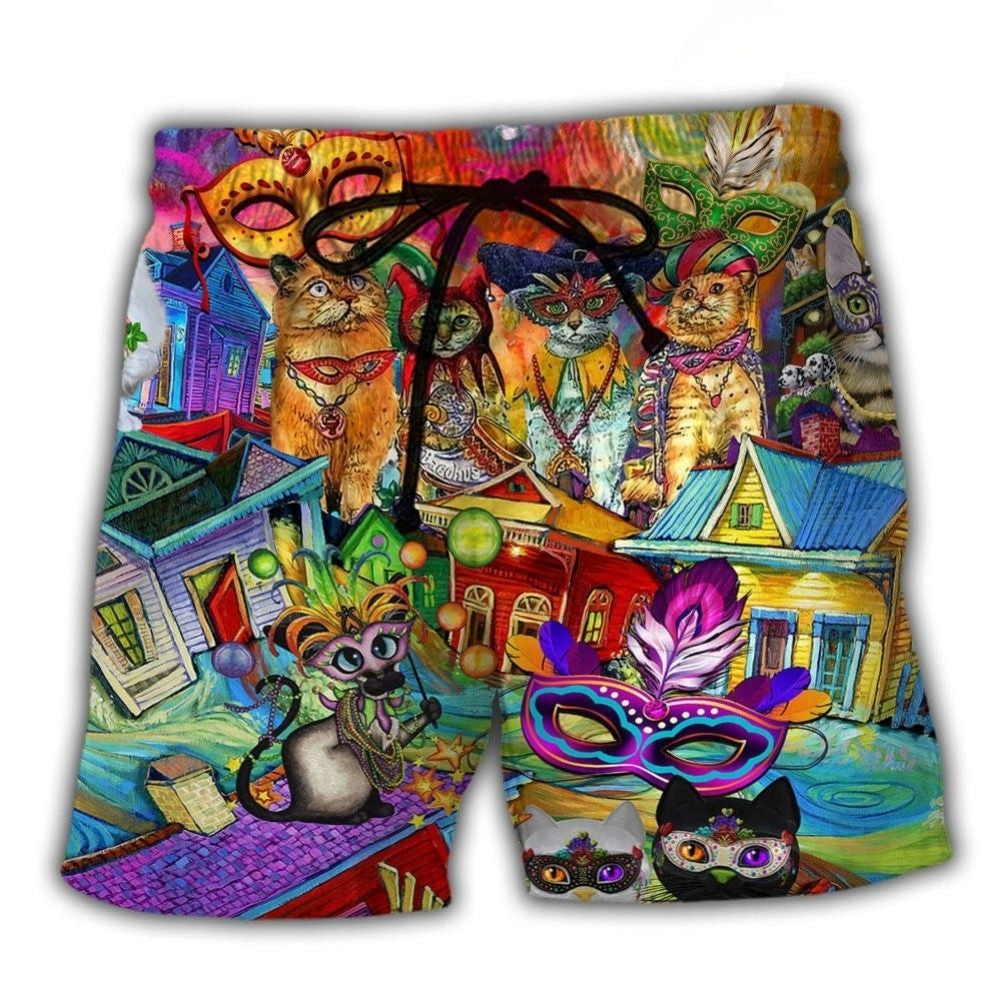 Mardi Gras Cat Festival Beach Shorts For Seaside Travel And Easygoing Coastal Style