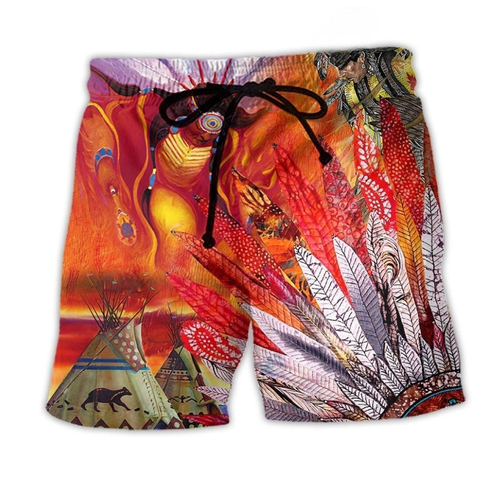 Southwestern Fire Red Beach Shorts For Coastal Adventures And Warm Weather Wardrobe
