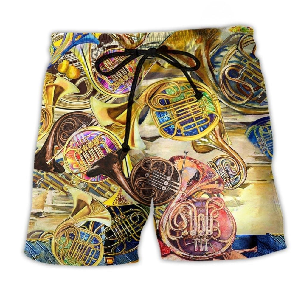 French Horn Music Beach Shorts For Oceanfront Weekends And Bright Summer Outfits