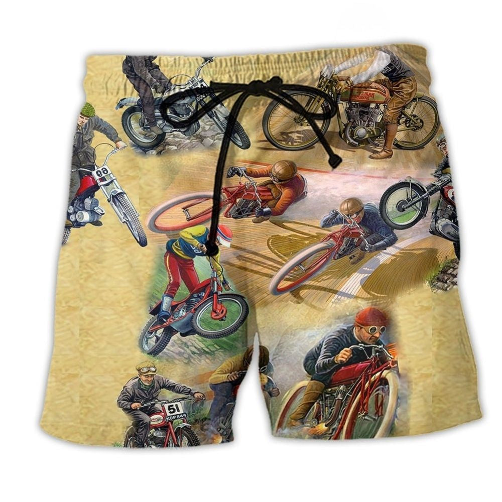 Vintage Motorcycle Beach Shorts For Coastal Road Trips And Distinctive Seasonal Style