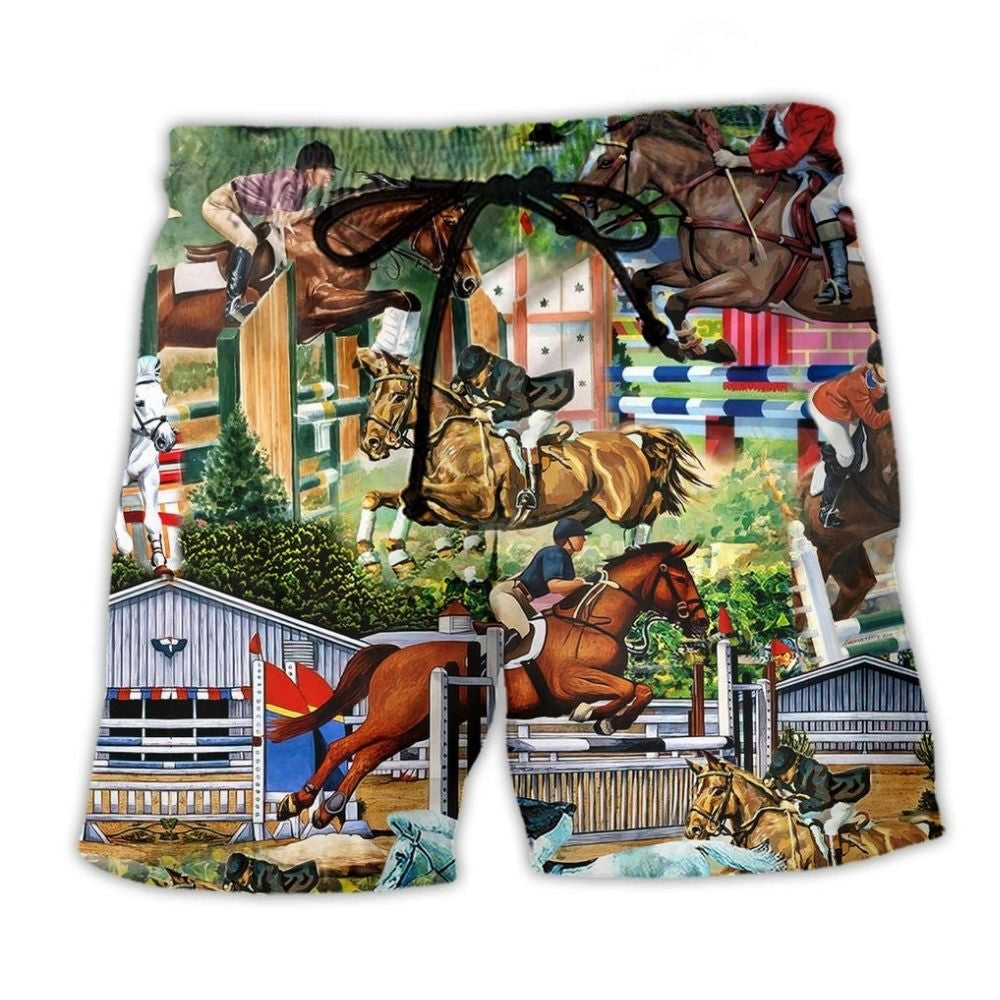 Horse Human Racing Bond Beach Shorts For Beach Days And Casual Outdoor Comfort
