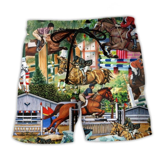 Horse Human Racing Bond Beach Shorts For Beach Days And Casual Outdoor Comfort