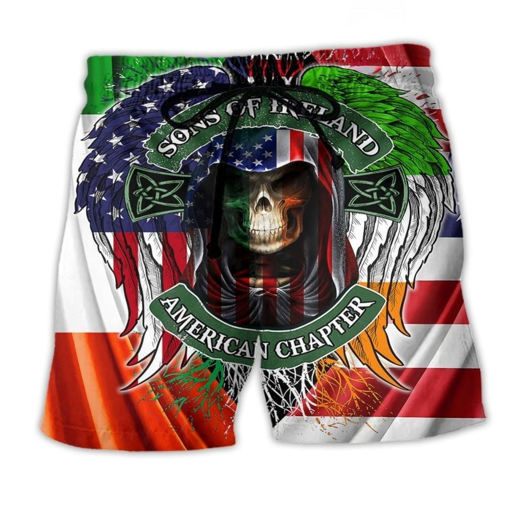 Irish Pride Skull Saint Patrick Beach Shorts For Sunny Day Getaways And Vacation Ready Style
