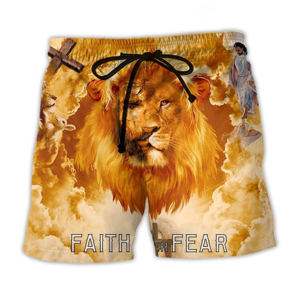 Jesus Lion Faith Fear Beach Shorts For Coastal Road Trips And Flexible Everyday Wear