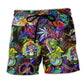 Bohemian Alien Peace Color Beach Shorts For Summer Vacations And Travel Ready Comfort