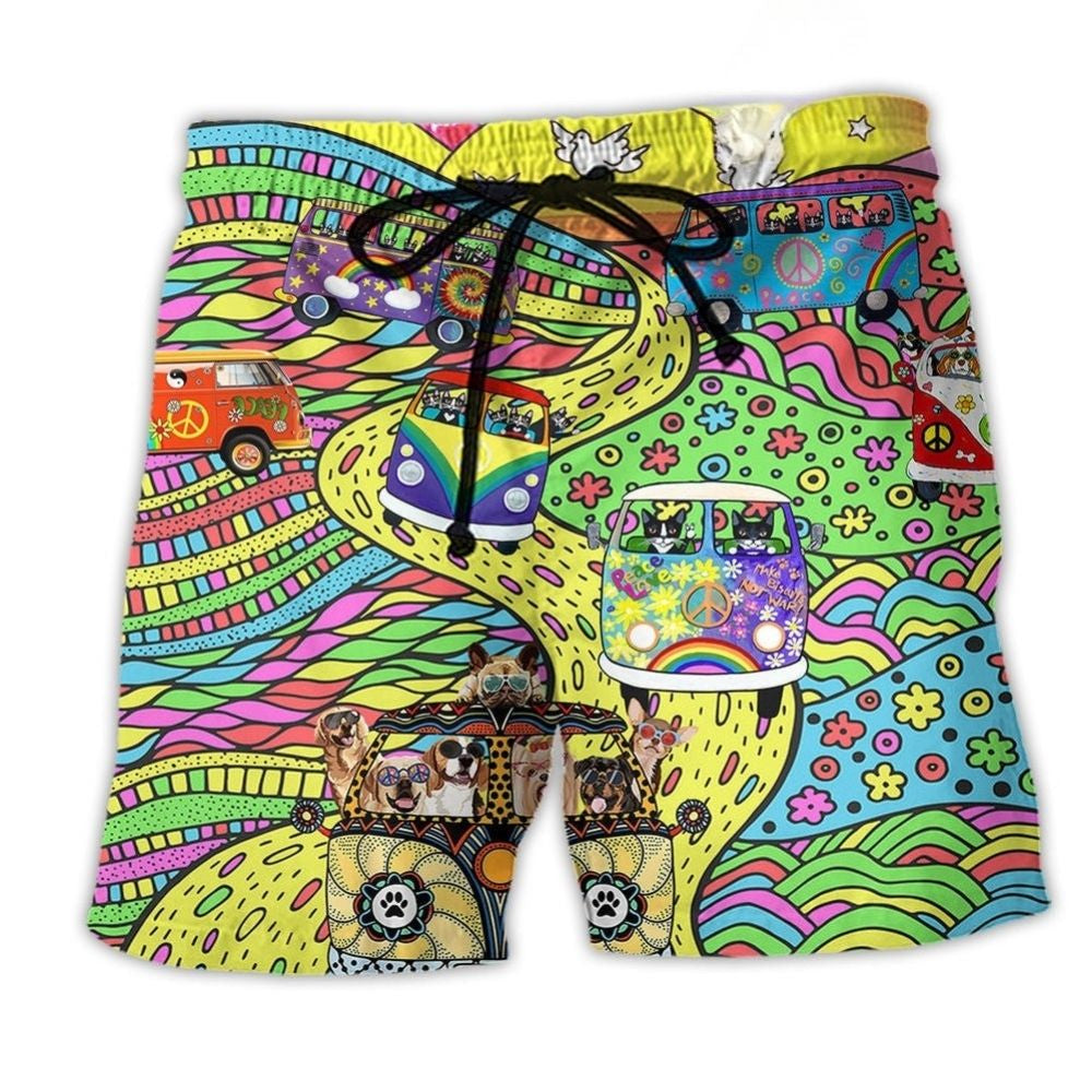 Bohemian Dog Cat Peace Beach Shorts For Seaside Travel And Bright Summer Outfits