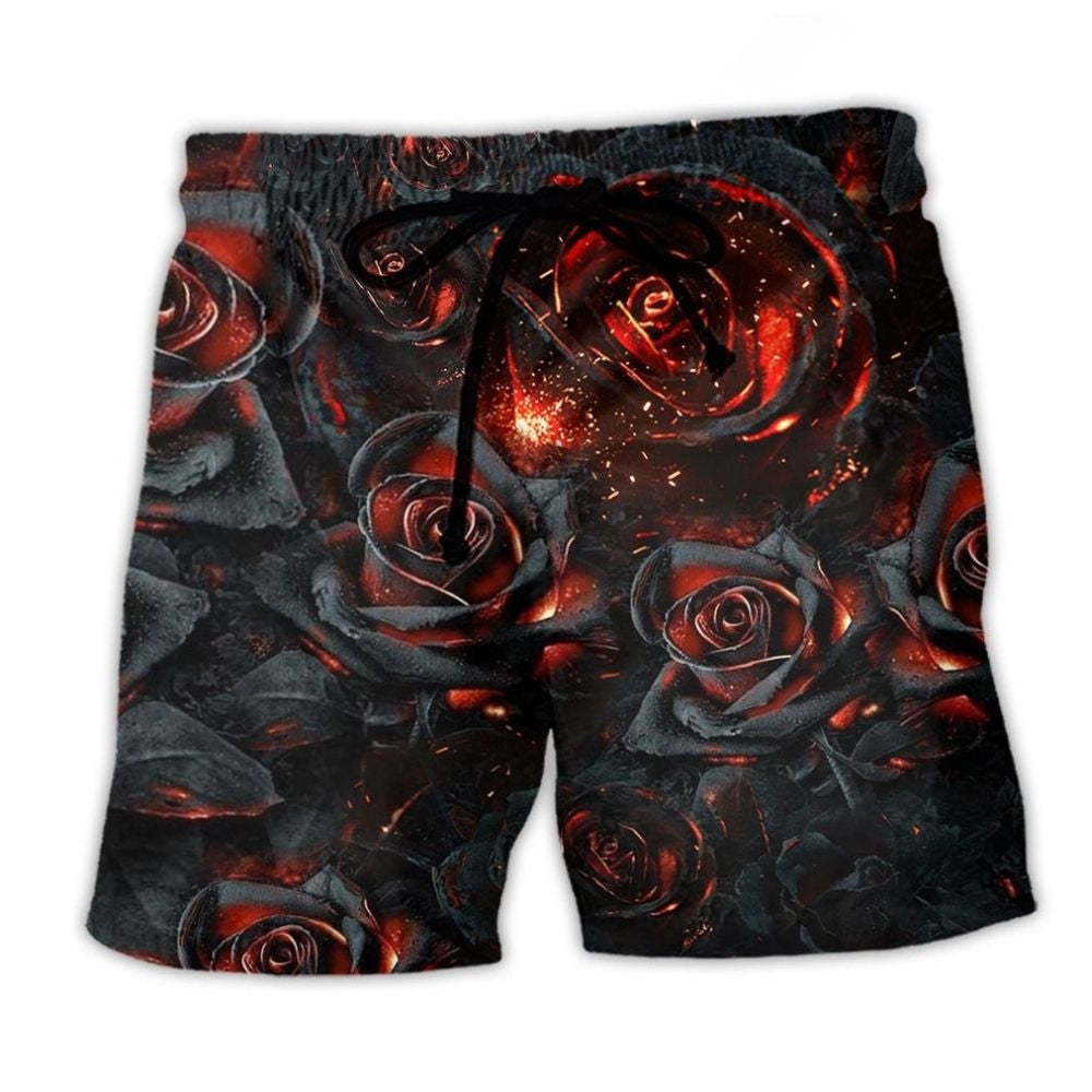Flower Burning Rose Beach Shorts For Sunny Day Getaways And Comfortable Daily Wear