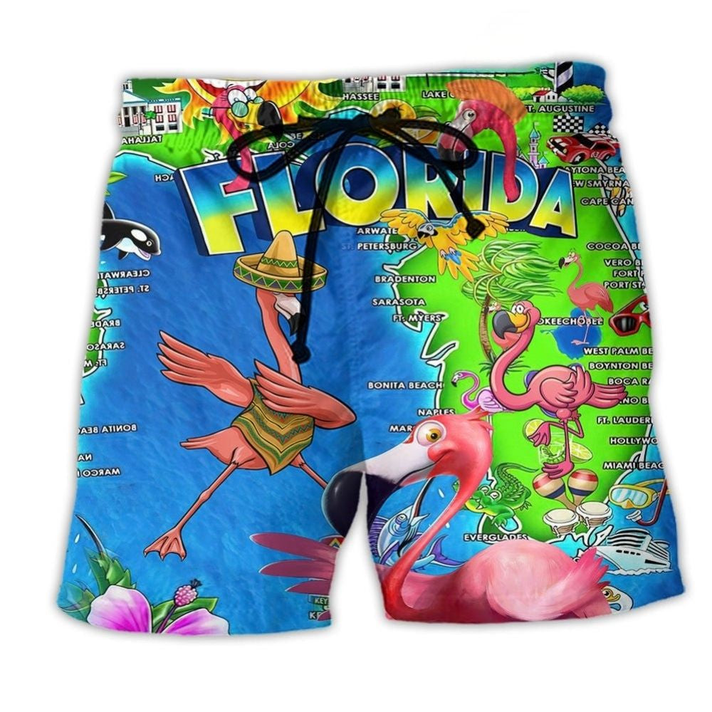 Florida Flamingo Travel Beach Shorts For Vacation Travel And Relaxed Casual Style