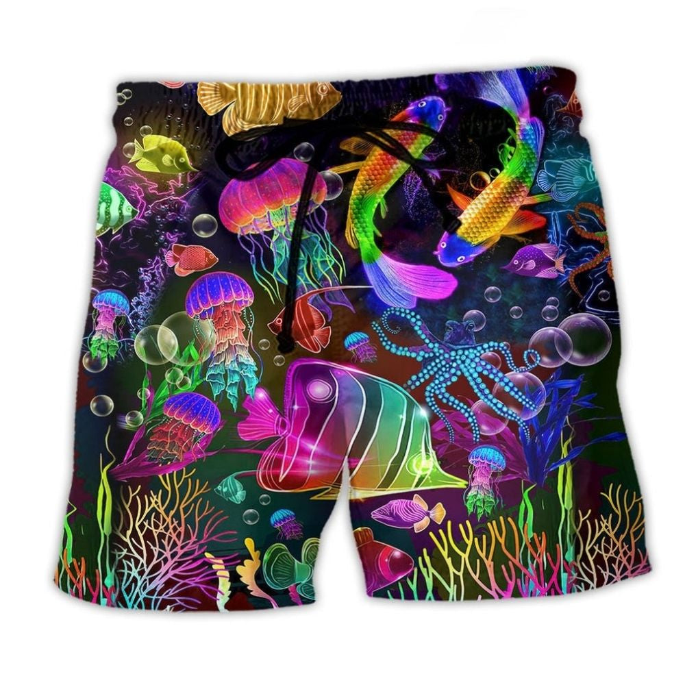 Rainbow Fish Neon Beach Shorts For Poolside Relaxation And Comfortable Resort Style