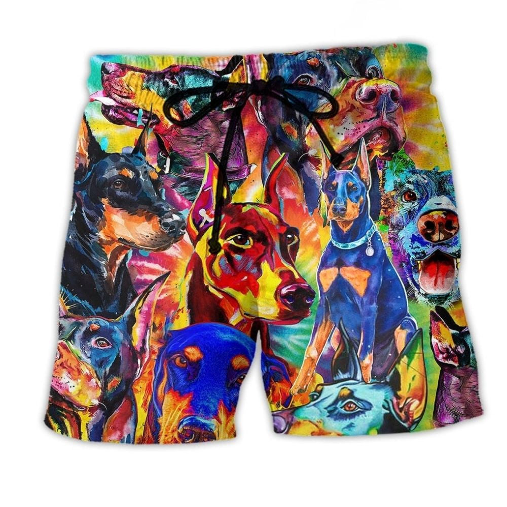 Colorful Doberman Dog Beach Shorts For Oceanfront Weekends And Everyday Comfort
