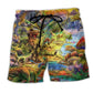 Colorful Dinosaur World Beach Shorts For Summer Festivals And Flexible Everyday Wear