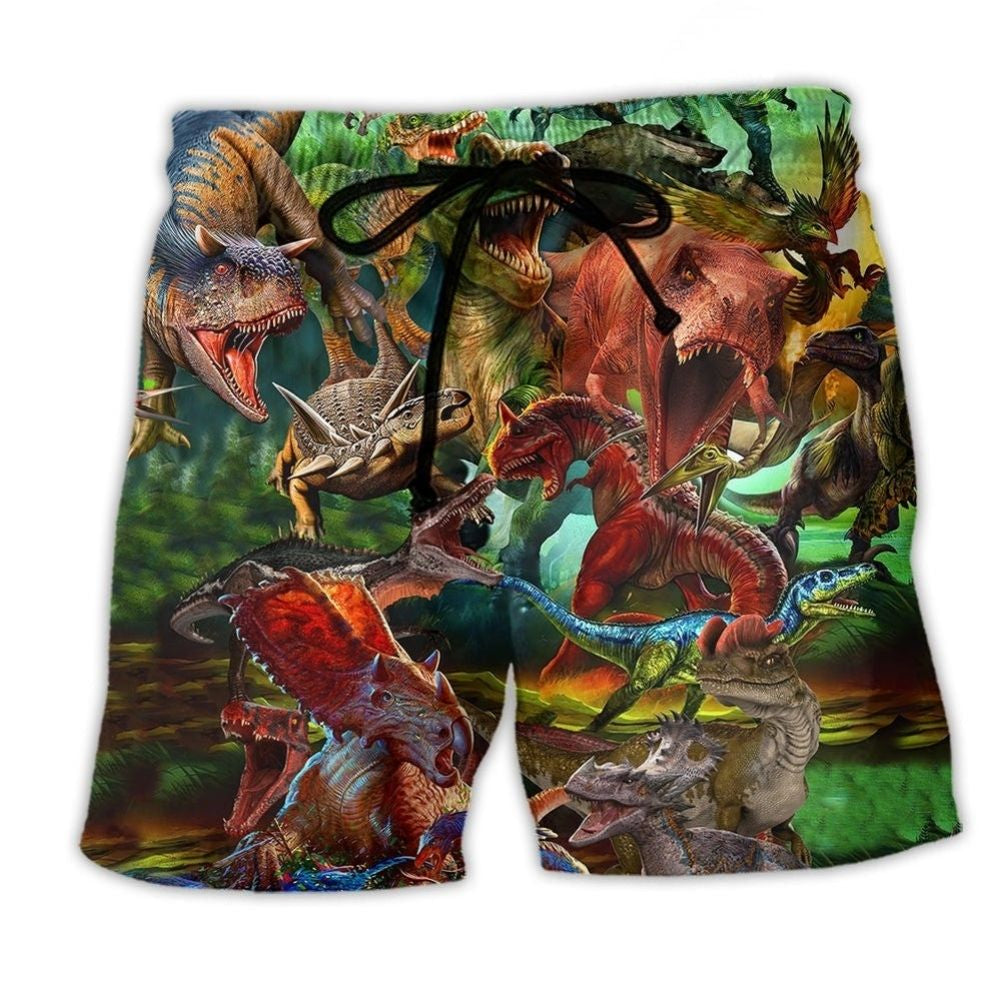 Dinosaur Survival War Beach Shorts For Casual Day Trips And Vacation Ready Style