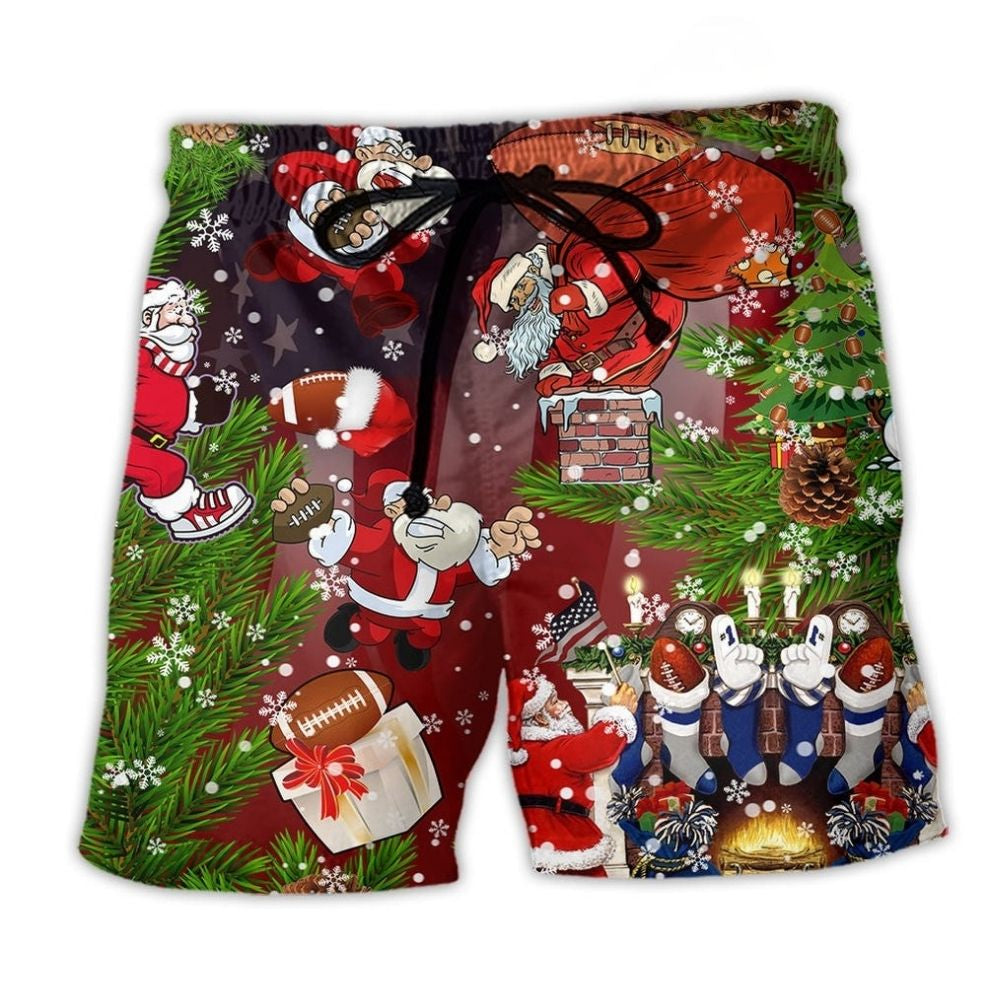 Football Santa Christmas Beach Shorts For Seaside Travel And Thoughtful Gift Giving