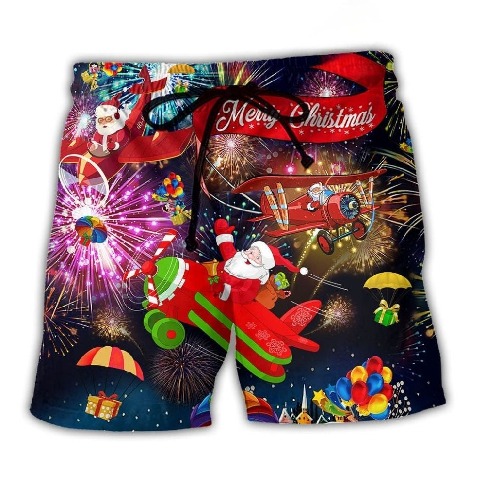 Christmas Santa Airplane Beach Shorts For Sunny Day Getaways And Comfortable Daily Wear