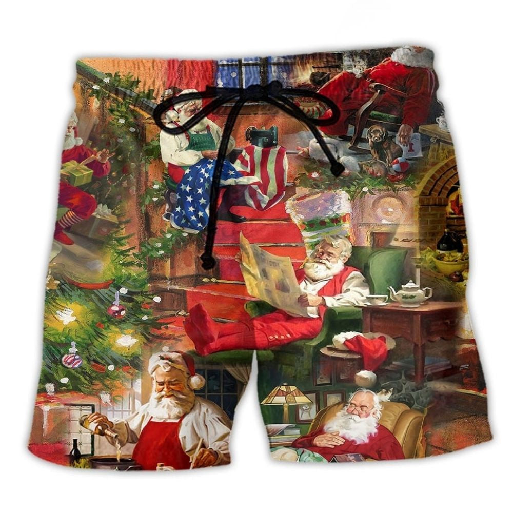 Santa Christmas Beach Shorts For Resort Getaways And Vacation Ready Style