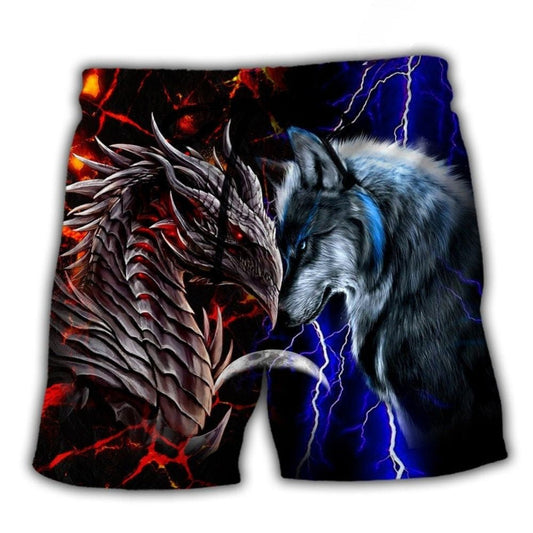 Dragon Wolf Red Blue Beach Shorts For Poolside Relaxation And Warm Weather Wardrobe
