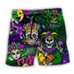 Mardi Gras Skull Green Beach Shorts For Coastal Adventures And Laid Back Daily Wear