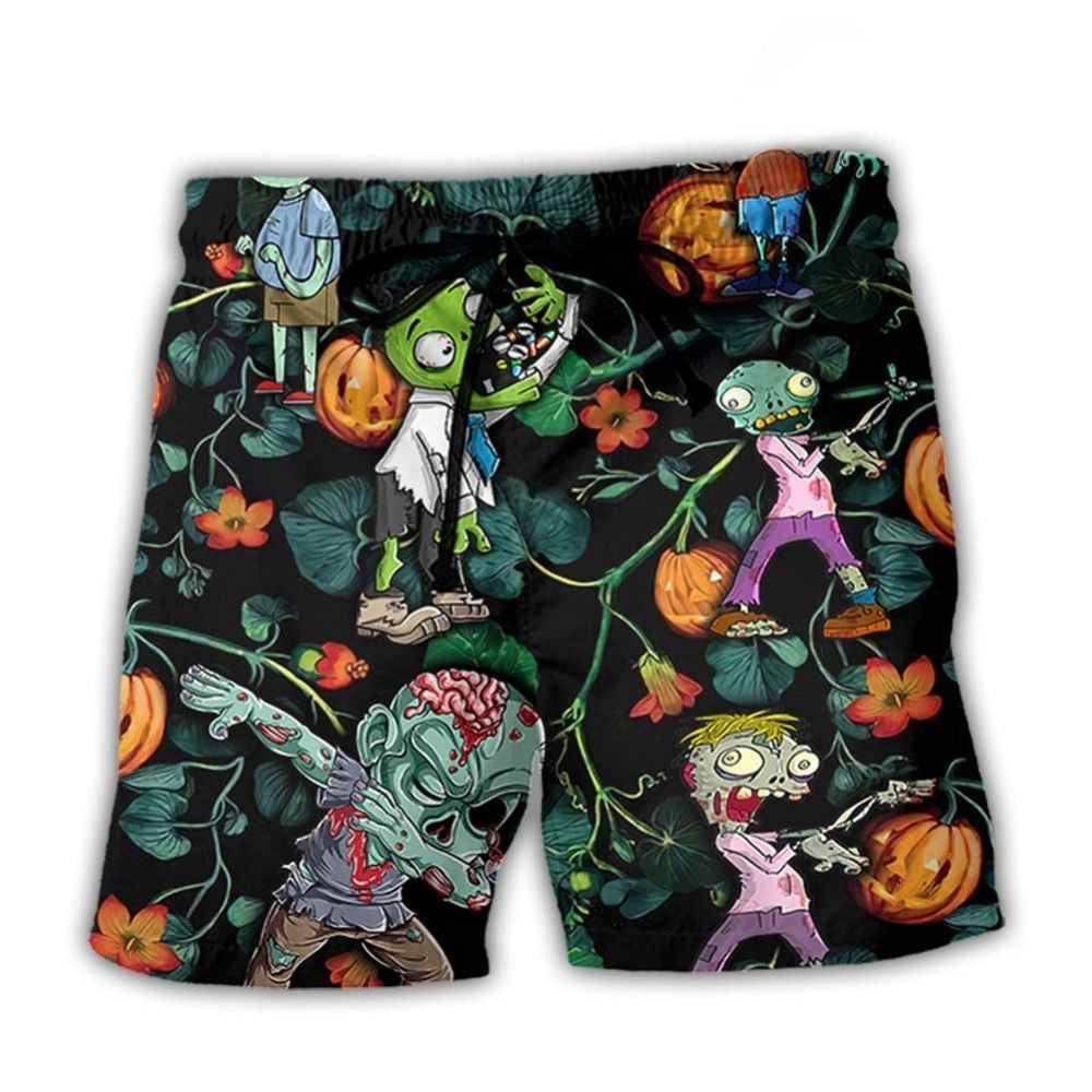 Halloween Zombie Tropical Pumpkin Beach Shorts For Holiday Cruises And Distinctive Seasonal Style