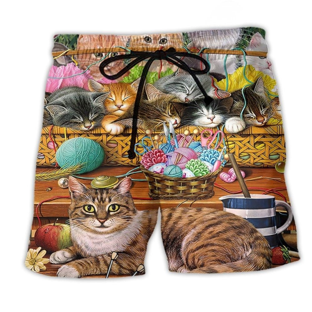 Cat Yarn Play Cute Beach Shorts For Warm Weather Outings And Bright Summer Outfits