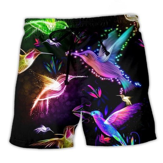 Hummingbird Night Flight Beach Shorts For Weekend Escapes And Distinctive Seasonal Style