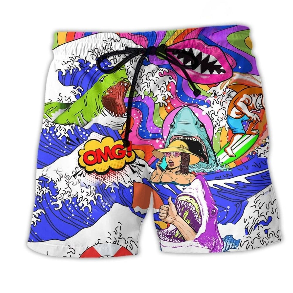 Bohemian Shark Girl Colorful Beach Shorts For Beach Days And Weekend Casual Style